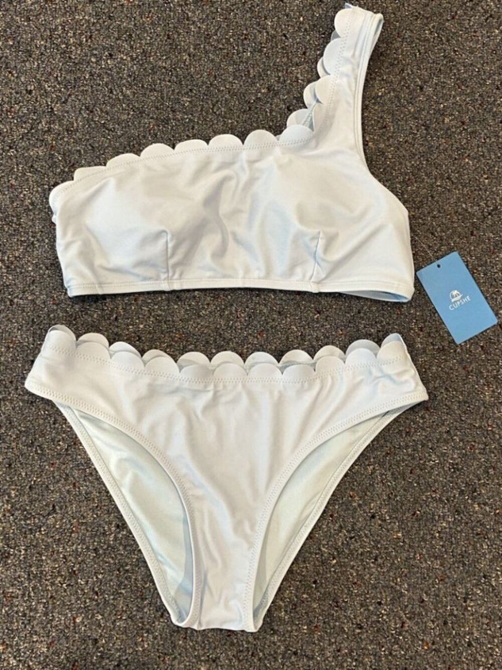 NWT Cupshe Bikini One Shoulder Scallop Edge Light Blue Size Medium M New